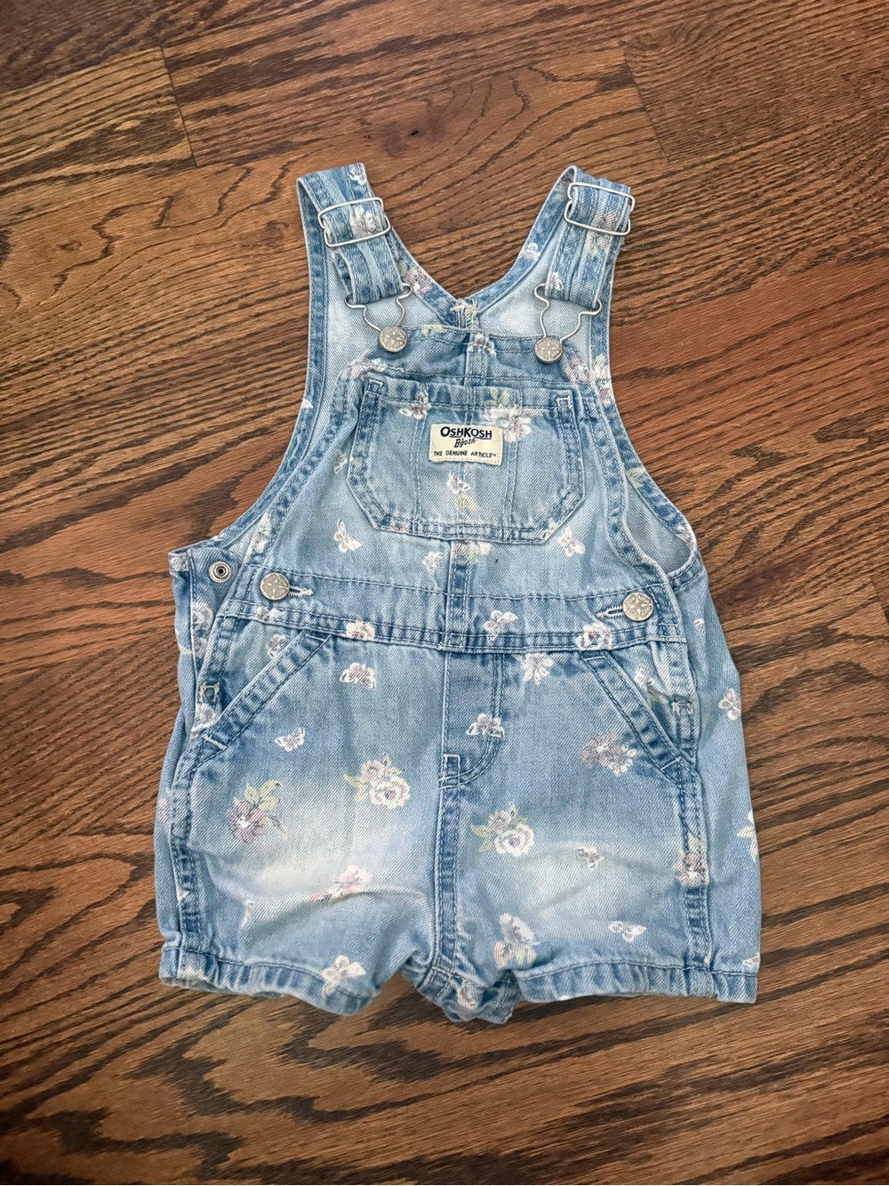 OshKosh B'gosh Light Wash Floral Denim Short Overalls - Blue 18m